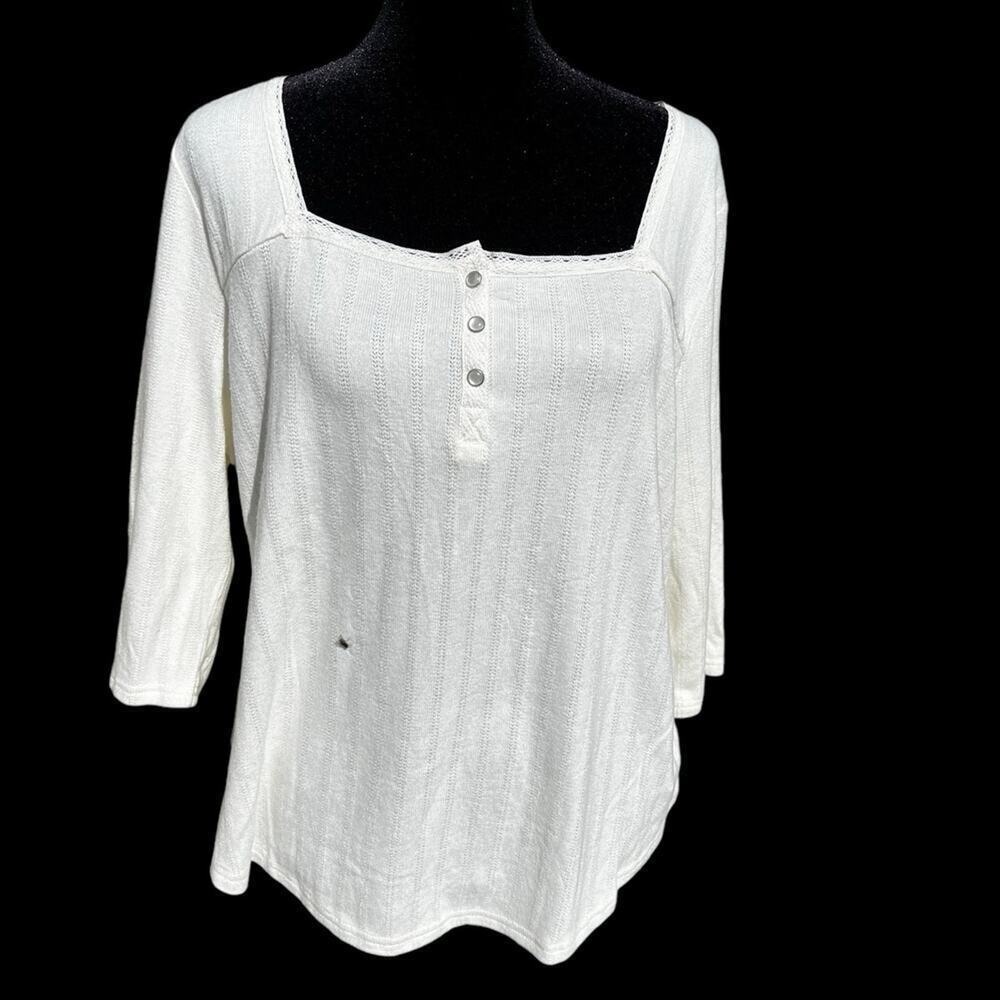 IDYLLWIND Elbow Length Sleeve, Henley style top, Ivory, Women's size XXL